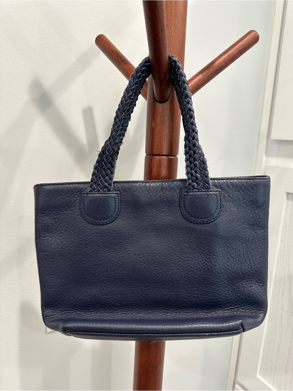 Vintage Talbots Classic Navy Braided-Handle Leather Tote
